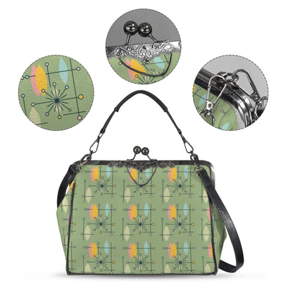 Mid Century Modern Green Yellow Atomic 50s Kisslock Crossbody Purse - Mid Century Modern Gal