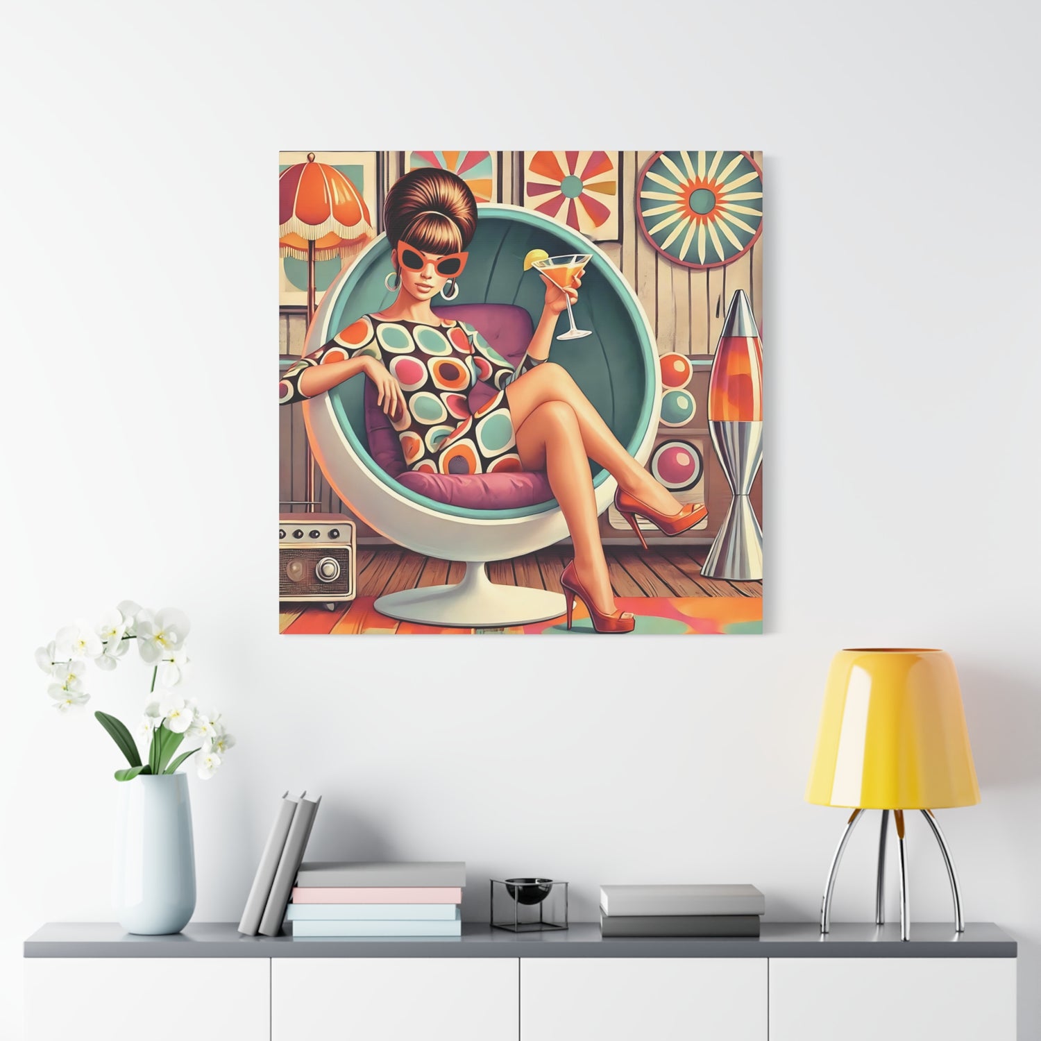 60s Mod Gal, Retro Chic Canvas Gallery Wrap - Vintage Lounge Art Print - Mid Century Modern Gal