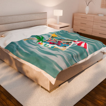 Palm Springs Hotel Retro Mod Flamingo And Atomic Cats, Tropical Getaway Velveteen Plush Blanket - Perfect for Beach Days and Cozy Nights - Mid Century Modern Gal