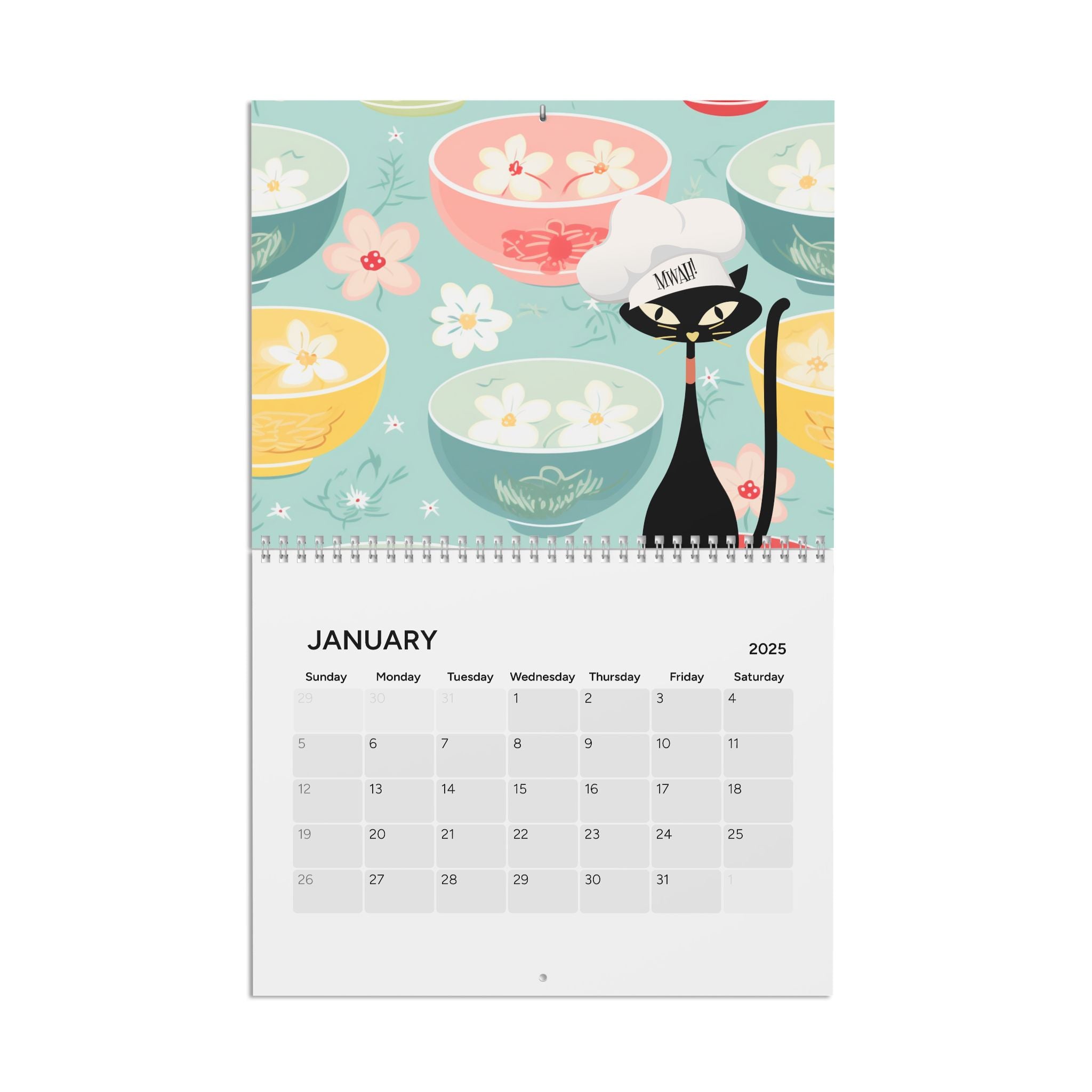 Pyrex Vintage Kitchen, Kitschy Atomic Kitties, Pyrex Lover Wall Calendars (2025)