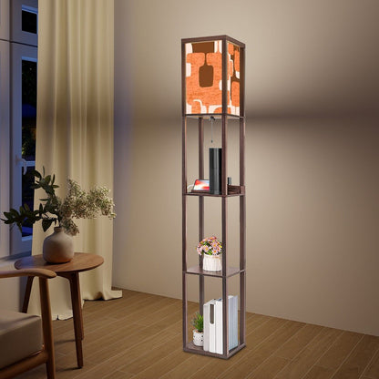 Retro Geometric Mid Century Modern Atomic Era Brown Orange, Floor Lamp with Shelves - Mid Century Modern Gal