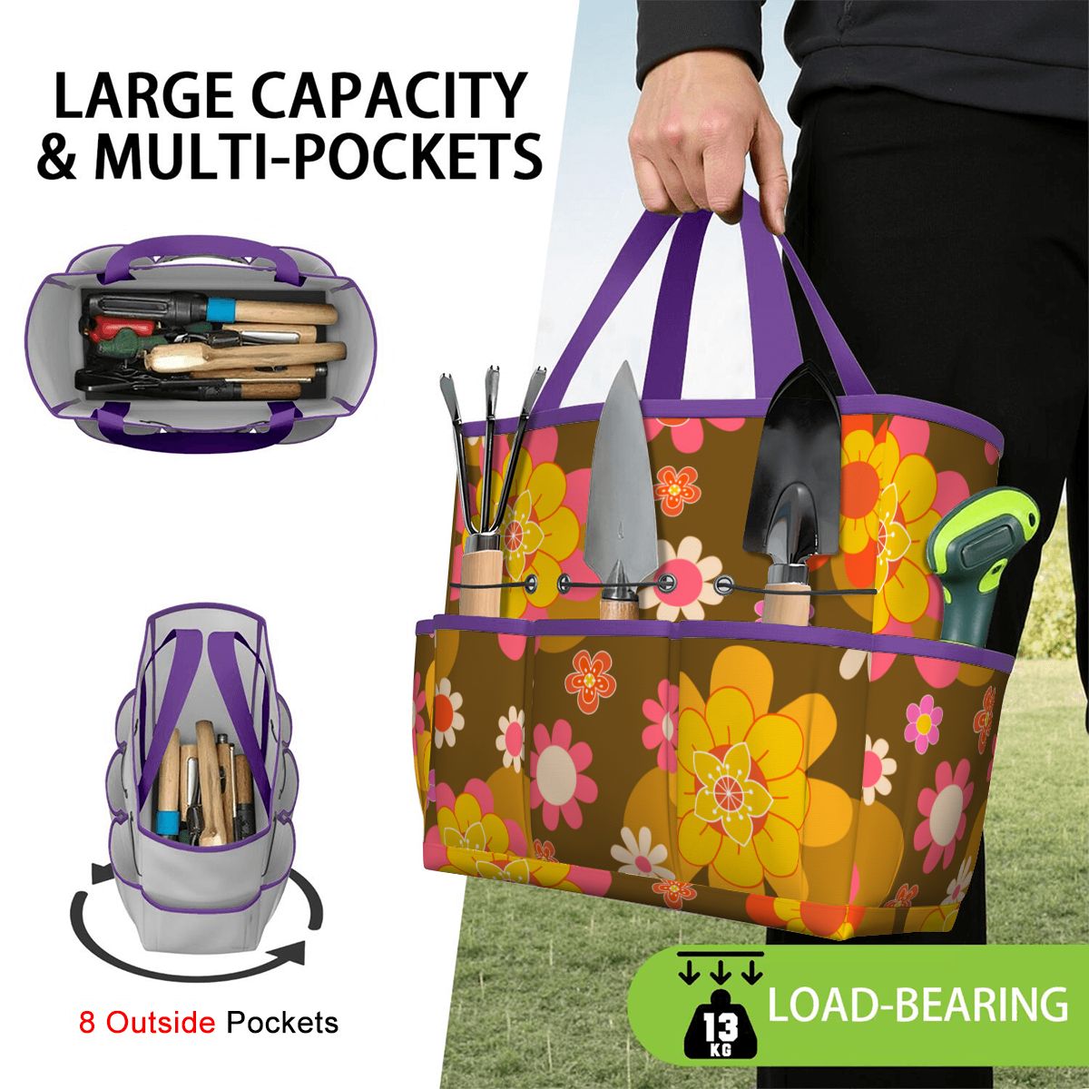 Retro 70s Groovy Flower Power Garden Tool Bag