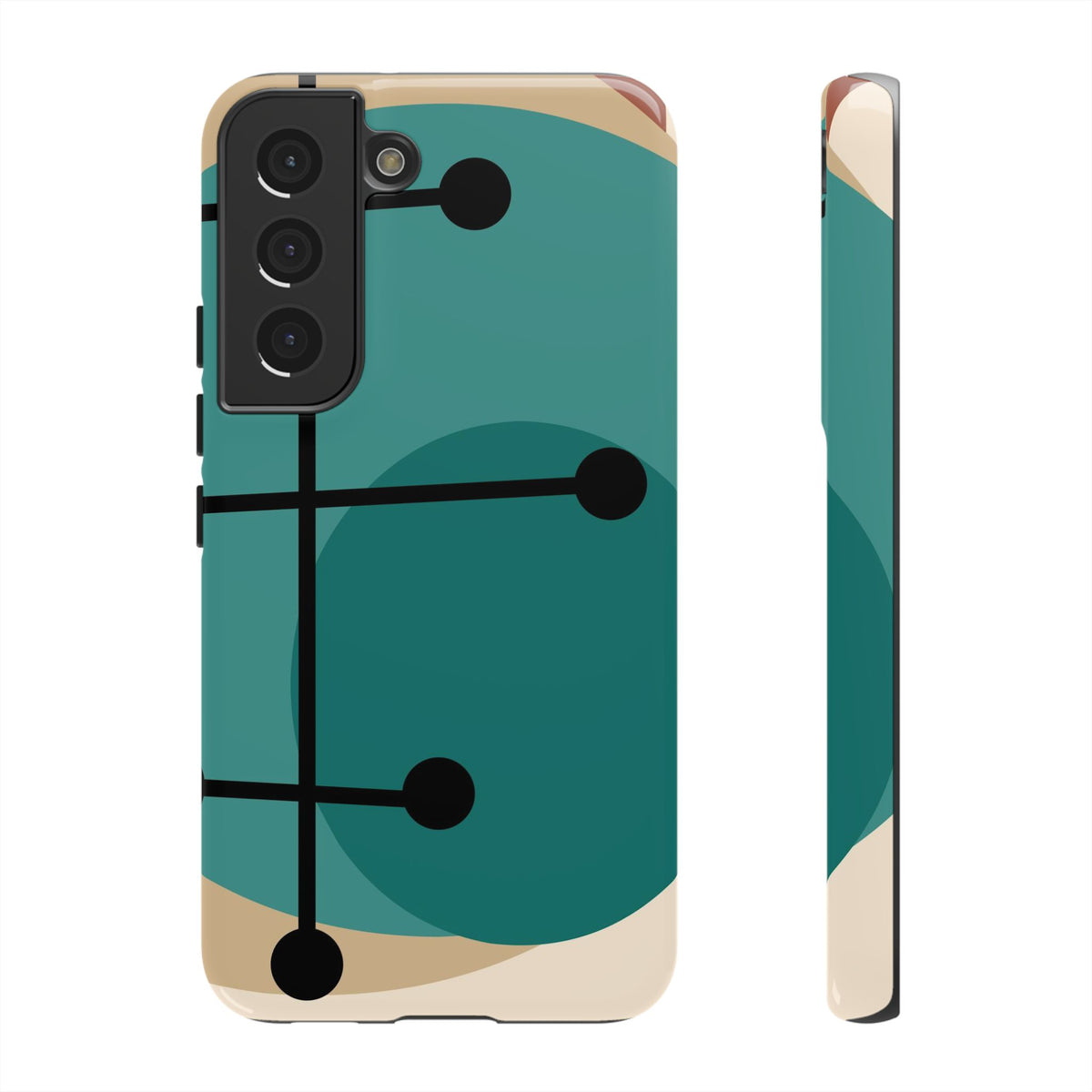Mid Century Mod, Geometric, Retro Beige Teal Blue, Smart Phones Tough Phone Cases