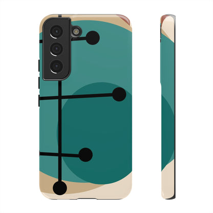 Mid Century Mod, Geometric, Retro Beige Teal Blue, Smart Phones Tough Phone Cases