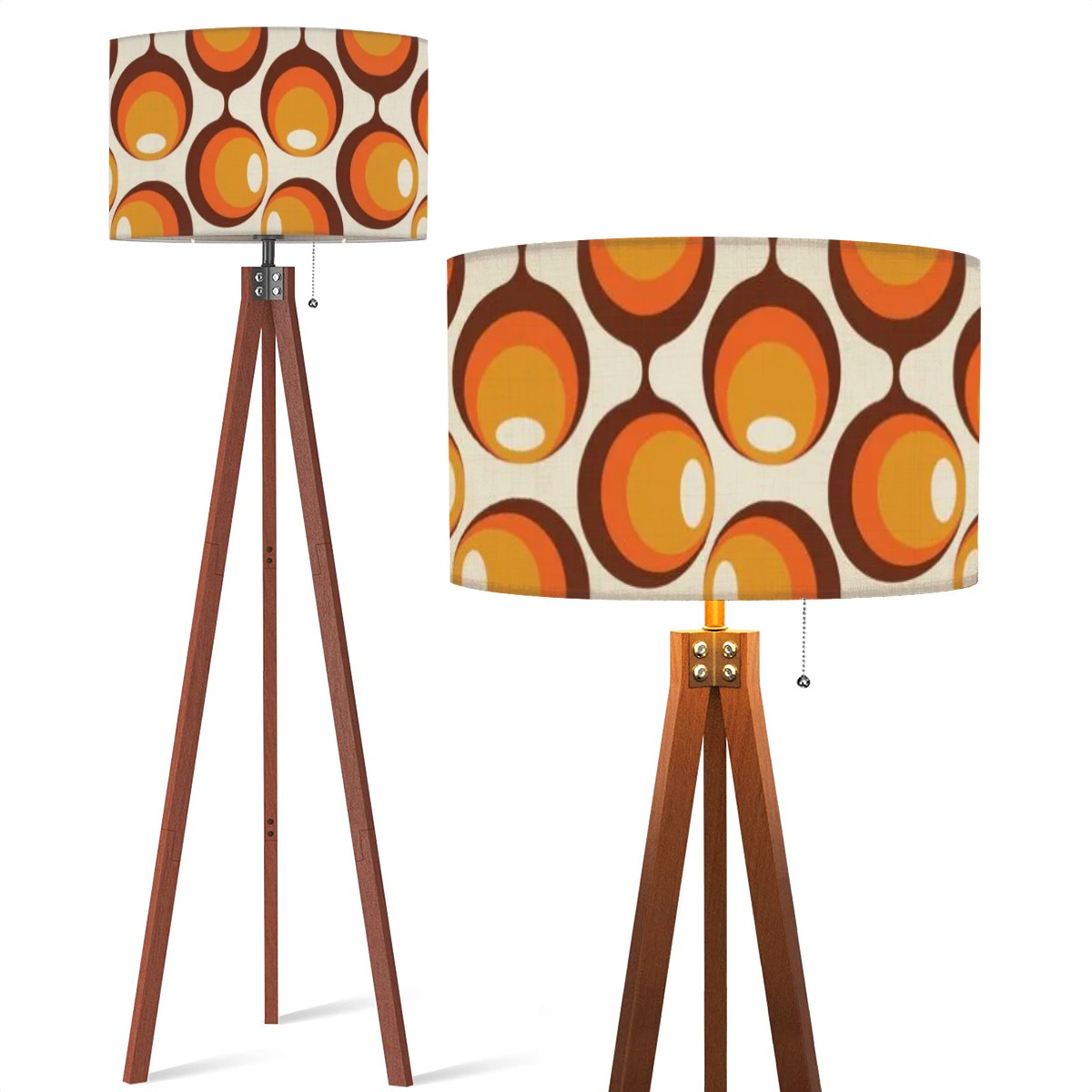 Space Orbs Groovy Mod, Orange, Brown Retro Tripod Floor Lamp