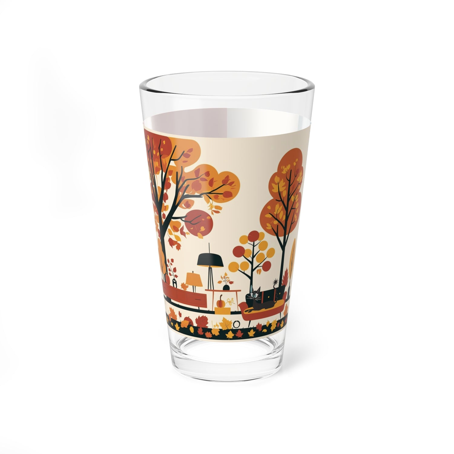 Scandinavian Fall Atomic Cat Drinkware, Shaker Glass, Festive MCM Barware - Mid Century Modern Gal