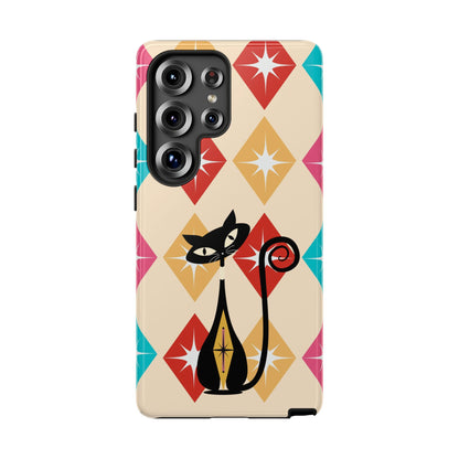 Mid Century Modern Atomic Cat, Atomic 50s Diamonds Retro Phone Tough Cases