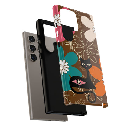 Atomic Cat Retro 70s Vibe Flower Power Tough Cases: Cute Floral and Cat Phone Case for Cat Lovers