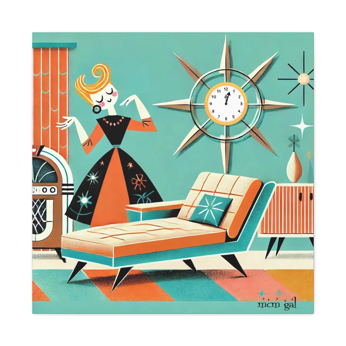 Mid Century Modern Wall Art, Quirky Mod Gal Retro Mid-Century Wall Art - Mid Century Modern Gal