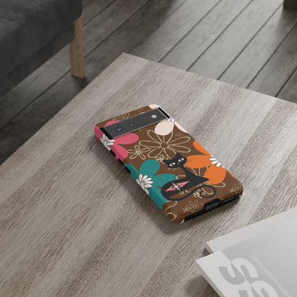 Atomic Cat Retro 70s Vibe Flower Power Tough Cases: Cute Floral and Cat Phone Case for Cat Lovers