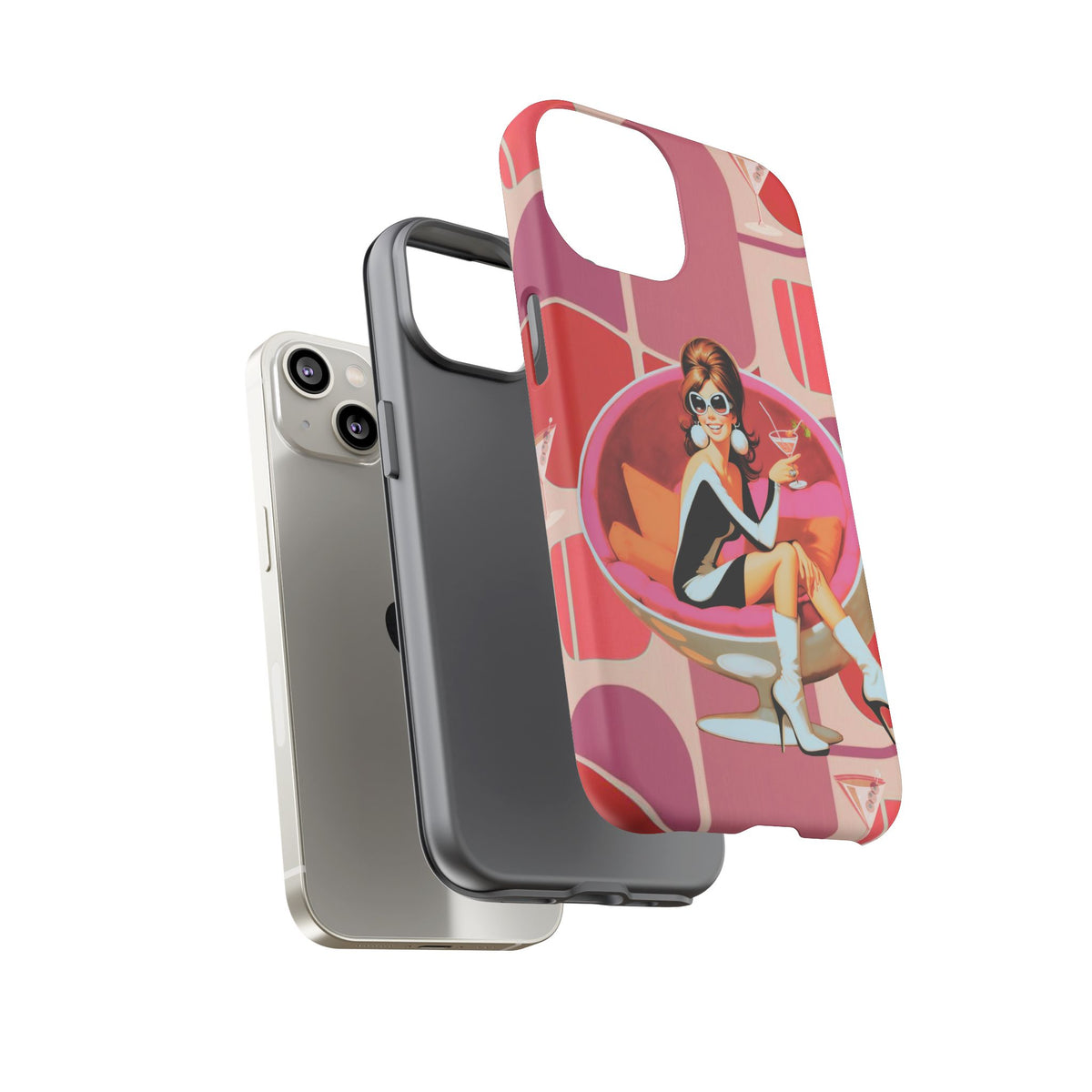 Mid Mod 60s Mod Gal, Kick Back Enjoy, Retro Chic Phone Case with Cocktail Design