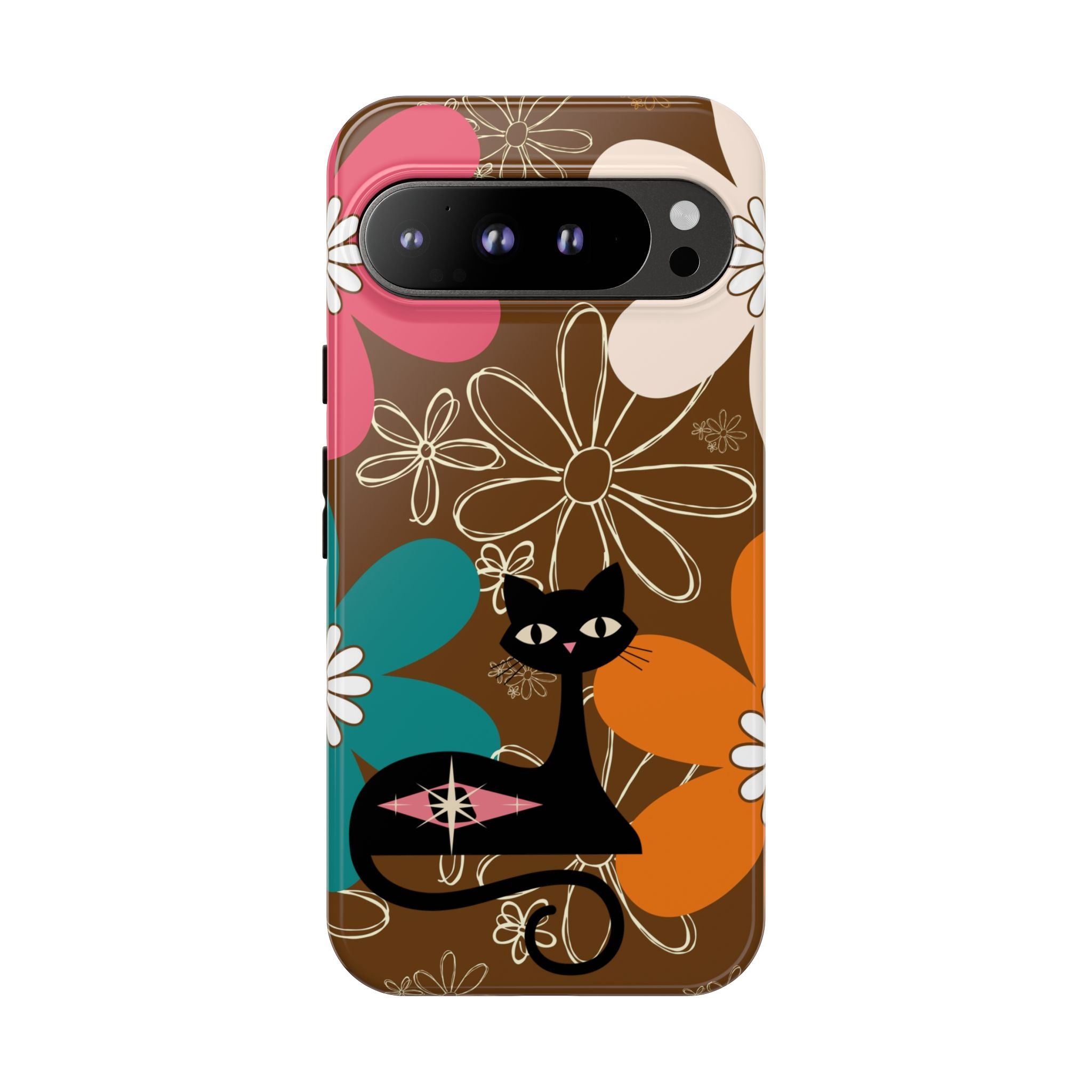 Atomic Cat Retro 70s Vibe Flower Power Tough Cases: Cute Floral and Cat Phone Case for Cat Lovers