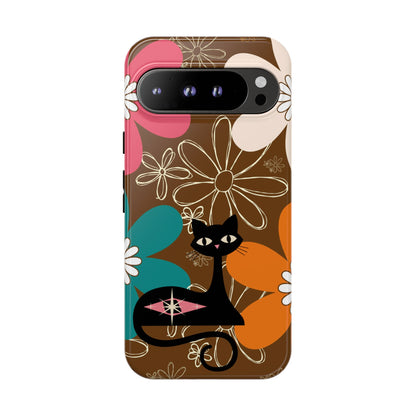 Atomic Cat Retro 70s Vibe Flower Power Tough Cases: Cute Floral and Cat Phone Case for Cat Lovers