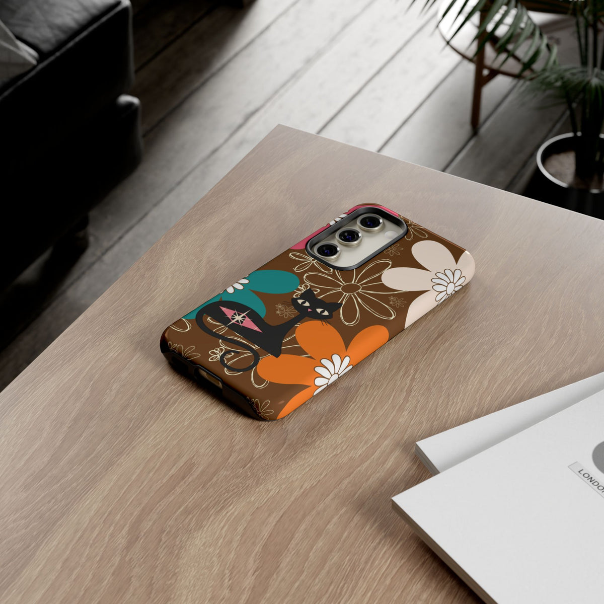 Atomic Cat Retro 70s Vibe Flower Power Tough Cases: Cute Floral and Cat Phone Case for Cat Lovers