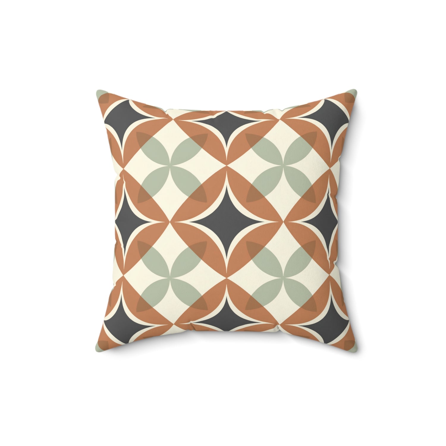 Mid Century Modern Interlocking Geometric, Terracotta Sage Charcoal Pillow Cover and Insert - Mid Century Modern Gal