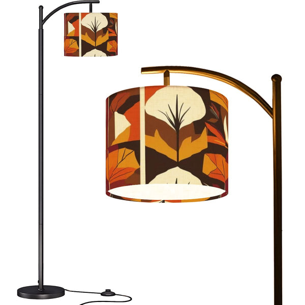 Mid Century Modern Scandinavian Leaves Harvest Gold Orange, Brown Arc Floor Lamp
