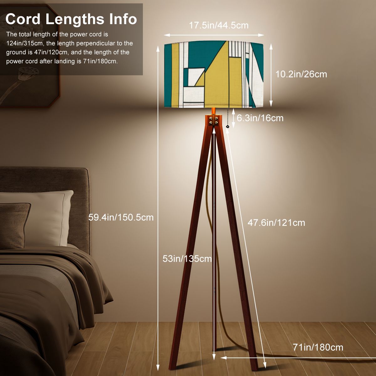 Mid Century Modern Bauhaus Green, Teal Geometric Designed Mod Tripod Floor Lamp - Mid Century Modern Gal