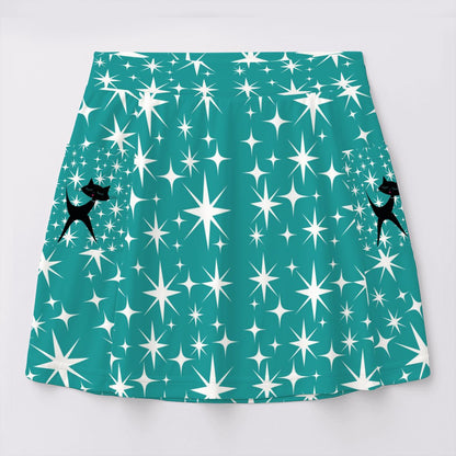 Retro Kitsch Atomic Cat, Aqua Blue Starburst Mod Women&