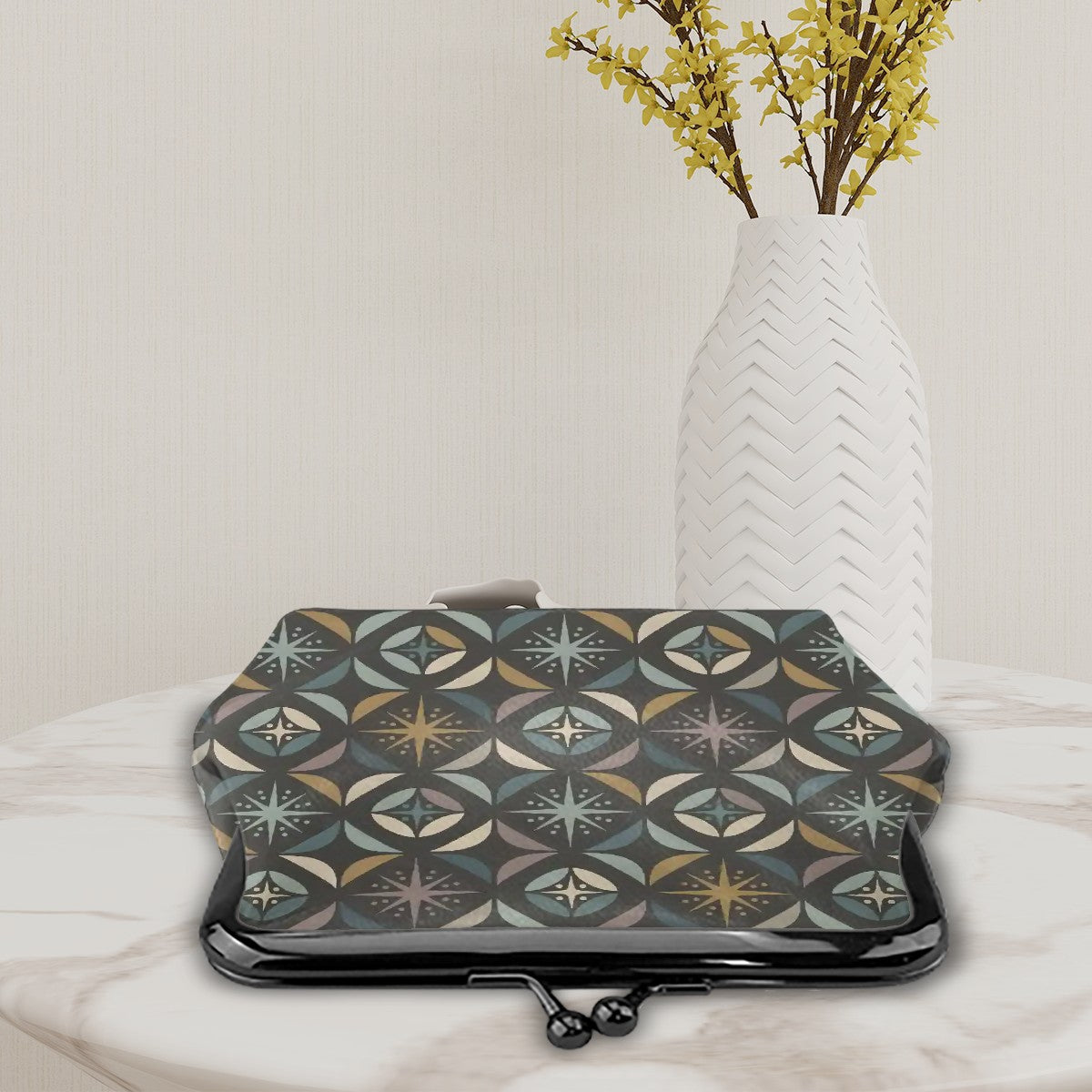 Mid Century Modern Elegant Gray Geometric Starburst Coin Purse
