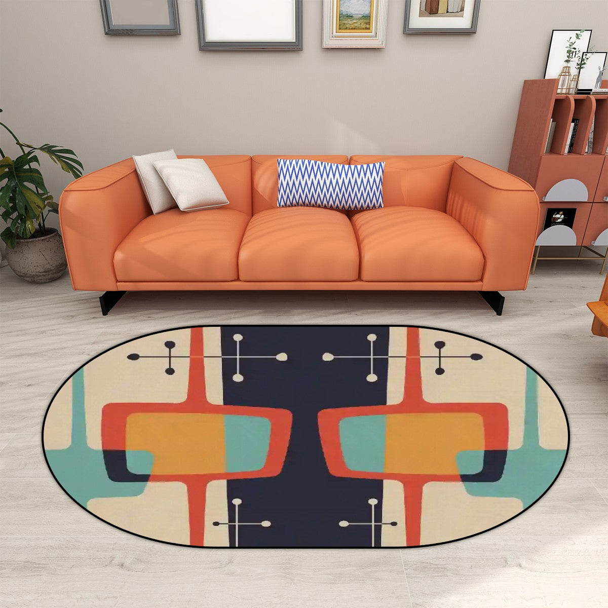 Mid Century Modern Geometric Mod Designed Oval Area Rug - Mid Century Modern Gal