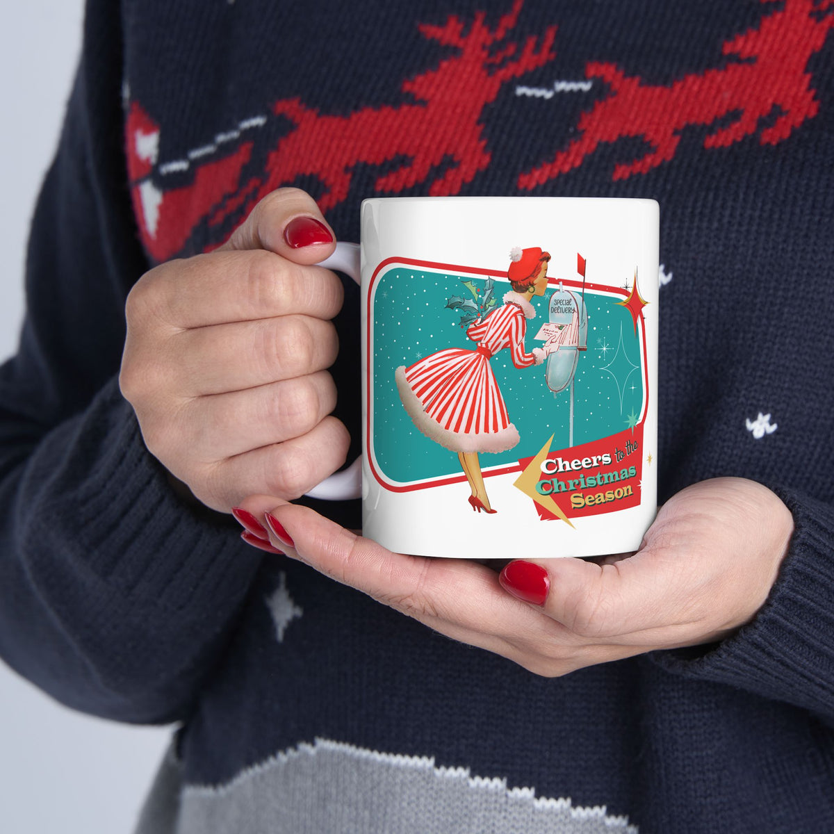 Vintage Christmas Cheer Mug, Holiday Coffee Cup, Festive Ceramic Drinkware, Retro Holiday Gifts, Christmas Decorations - Mid Century Modern Gal