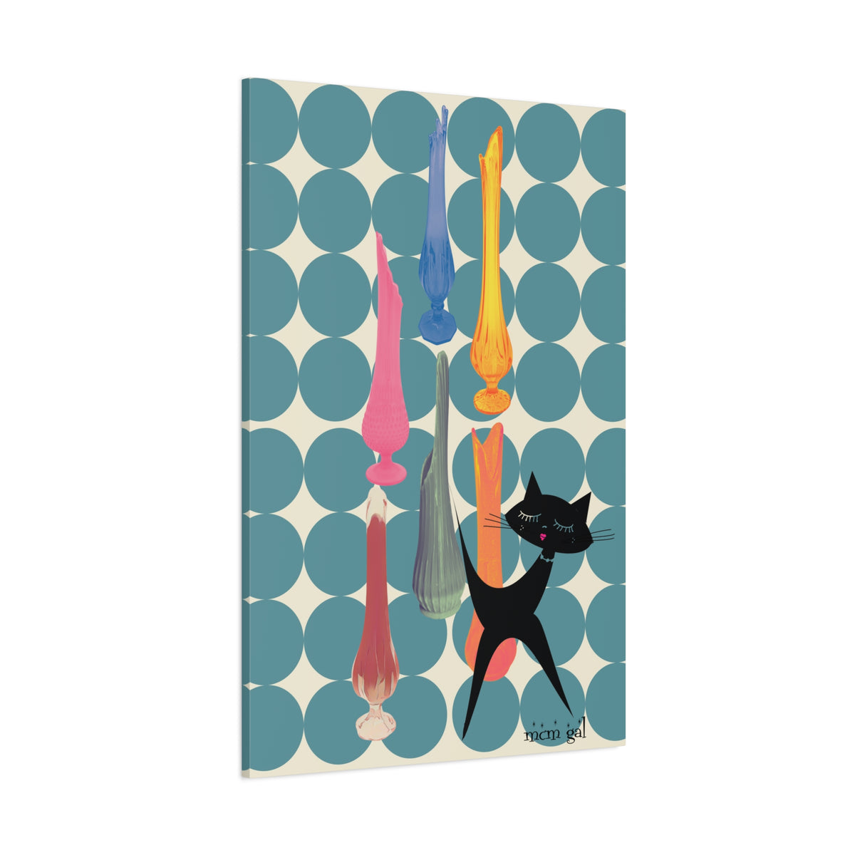 Mid Century Modern Wall Art, MCM Swung Glass Whimsical Cat Artwork Canvas - Mid Century Modern Gal