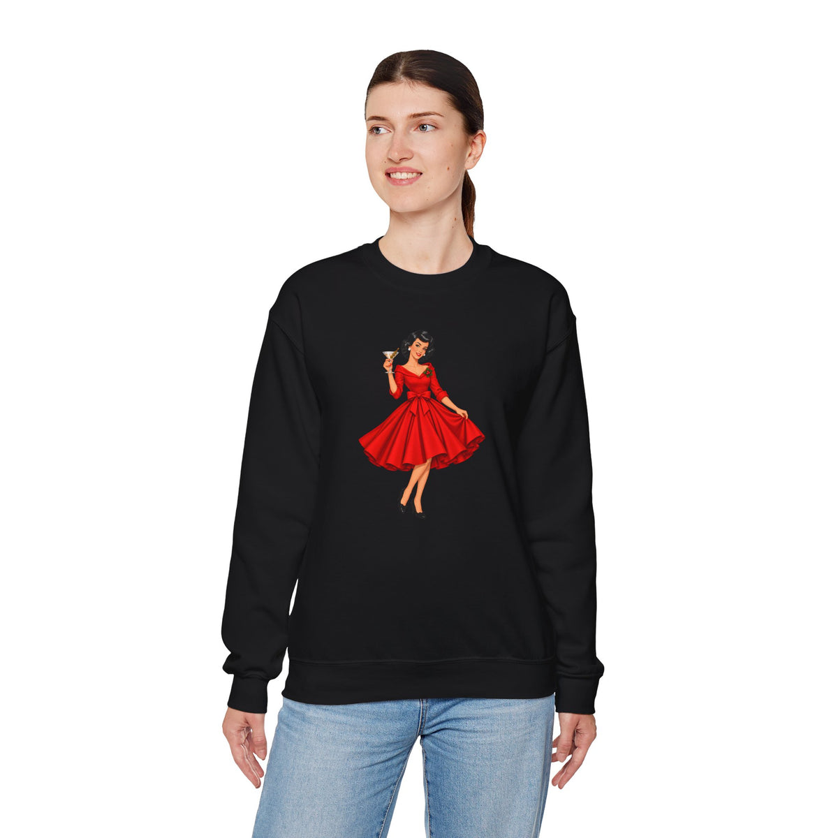 Mid Century Modern Christmas Martini Gal Unisex Heavy Blend™ Crewneck Sweatshirt - Mid Century Modern Gal