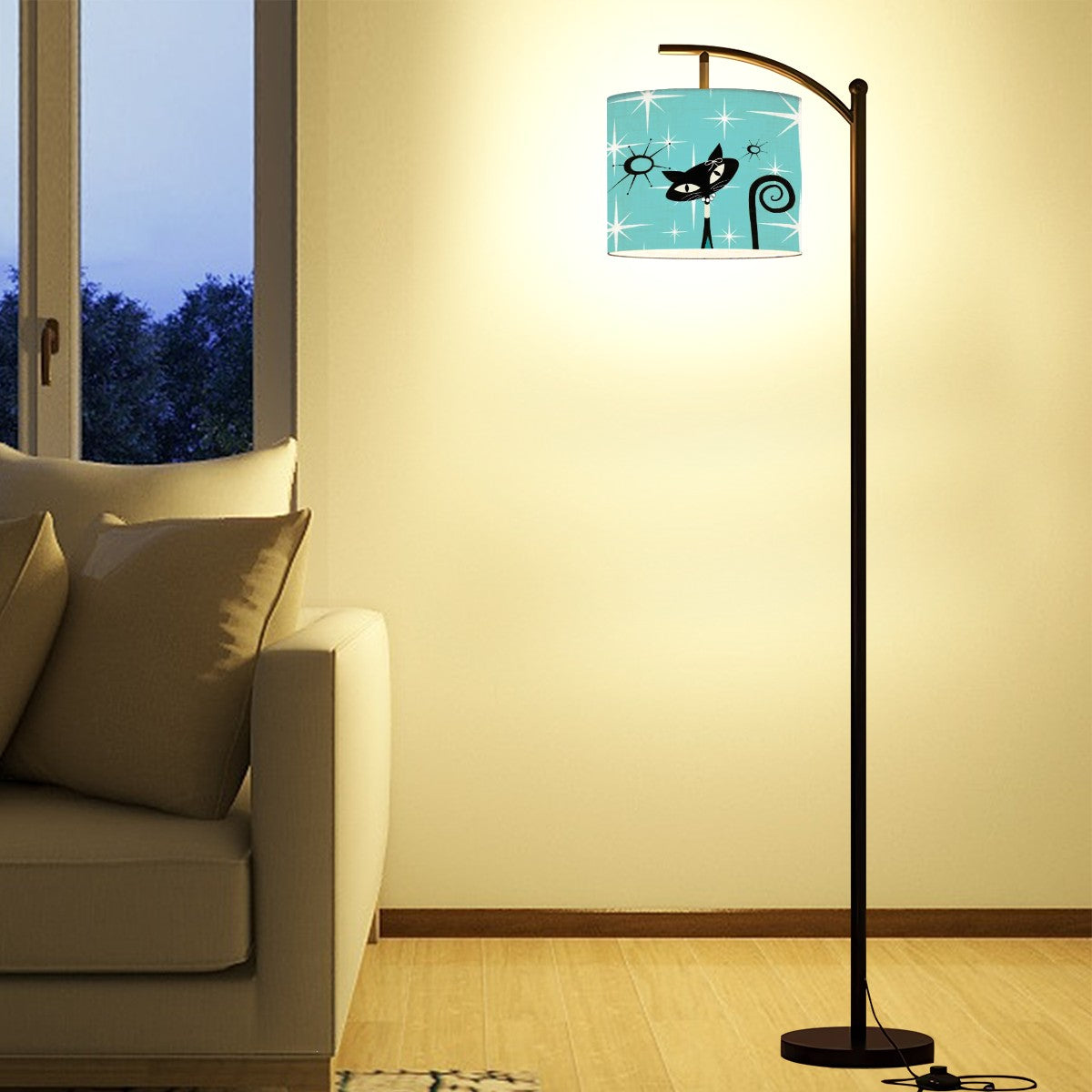 Atomic Cat Mid Century Modern Aqua Blue Starburst Mod Arc Floor Lamp - Mid Century Modern Gal
