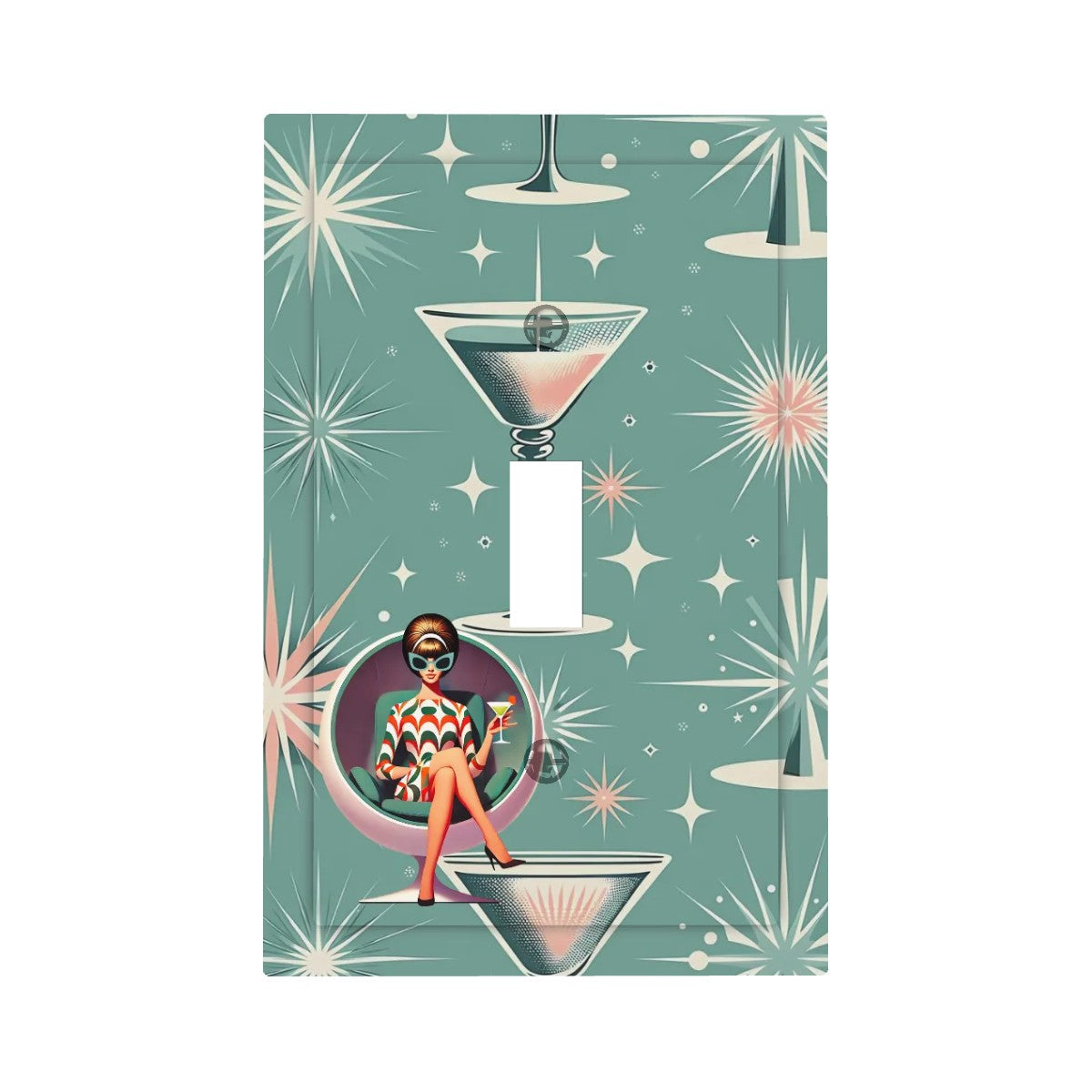 Mid Century Modern Switch Cover, Teal Kitschy Mod Gal Modern Switch Cover 1-Gang 1 Toggle