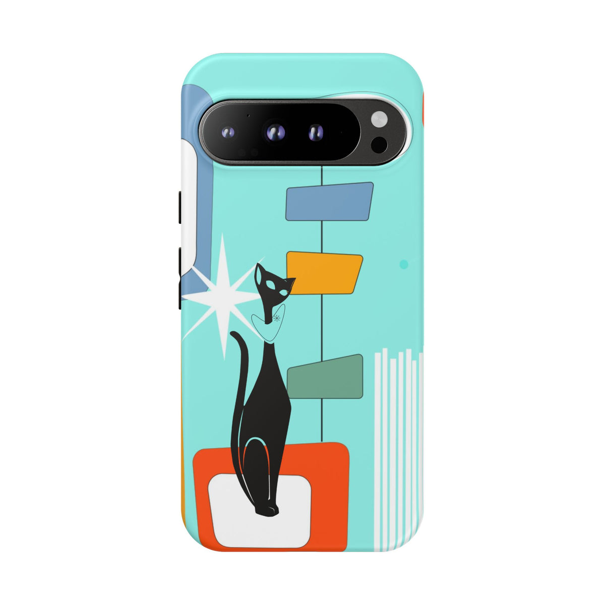 Atomic Cat, Mid Mod Aqua Blue, Geometric, Samsung, Google Pixel, Apple iPhone Tough Cases