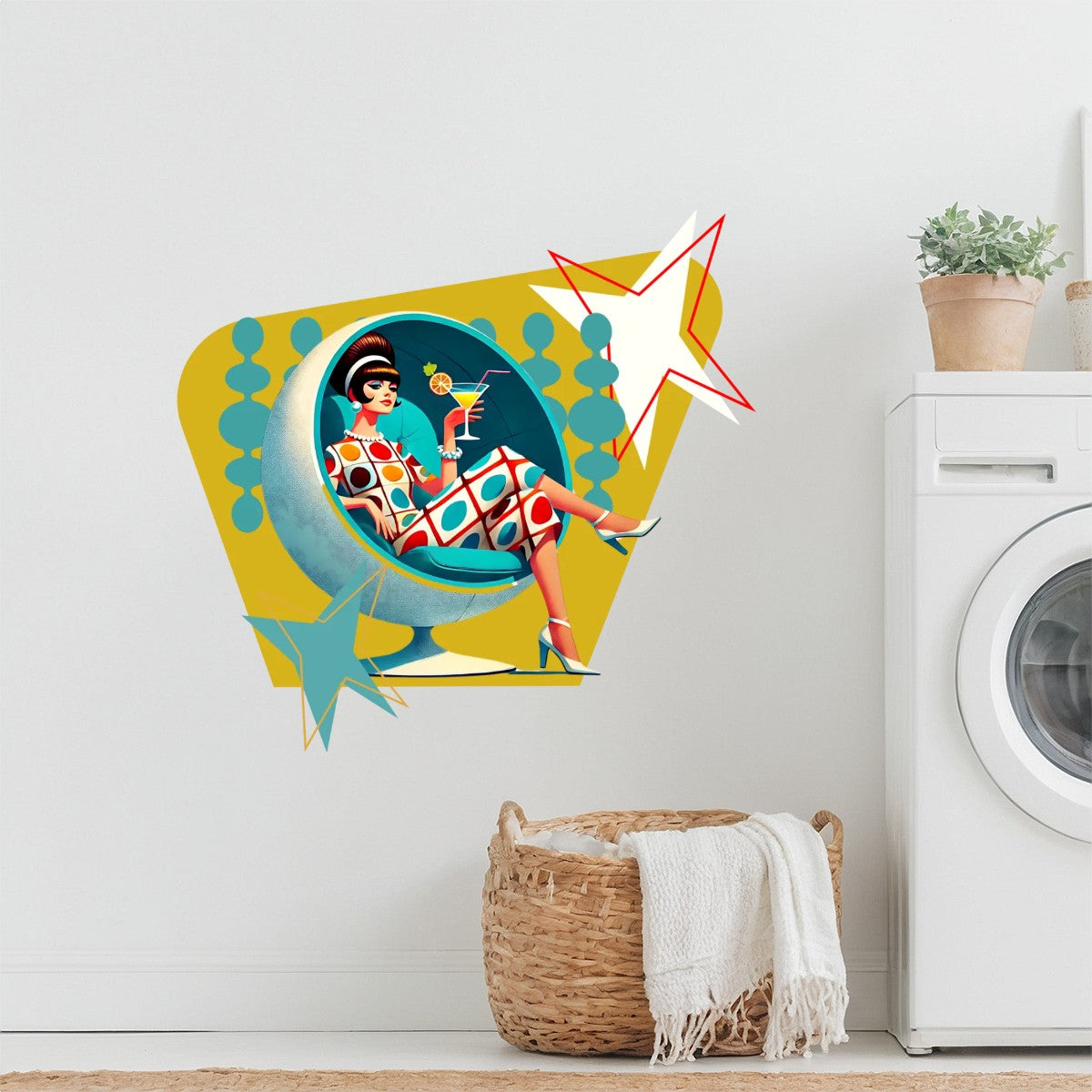 Mid Century Mod Gal, Atomic Cocktail Hour, MCM Peel And Stick Wall Decal - Mid Century Modern Gal