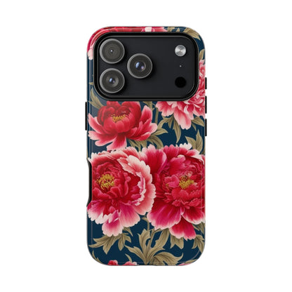 Chinoiserie Royal Blue Pink, Red Roses And Peony Floral Tough Phone Case