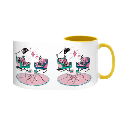 Atomic Reading Cats, Kitschy Mid Century Modern Large Colorful Mug (15oz)