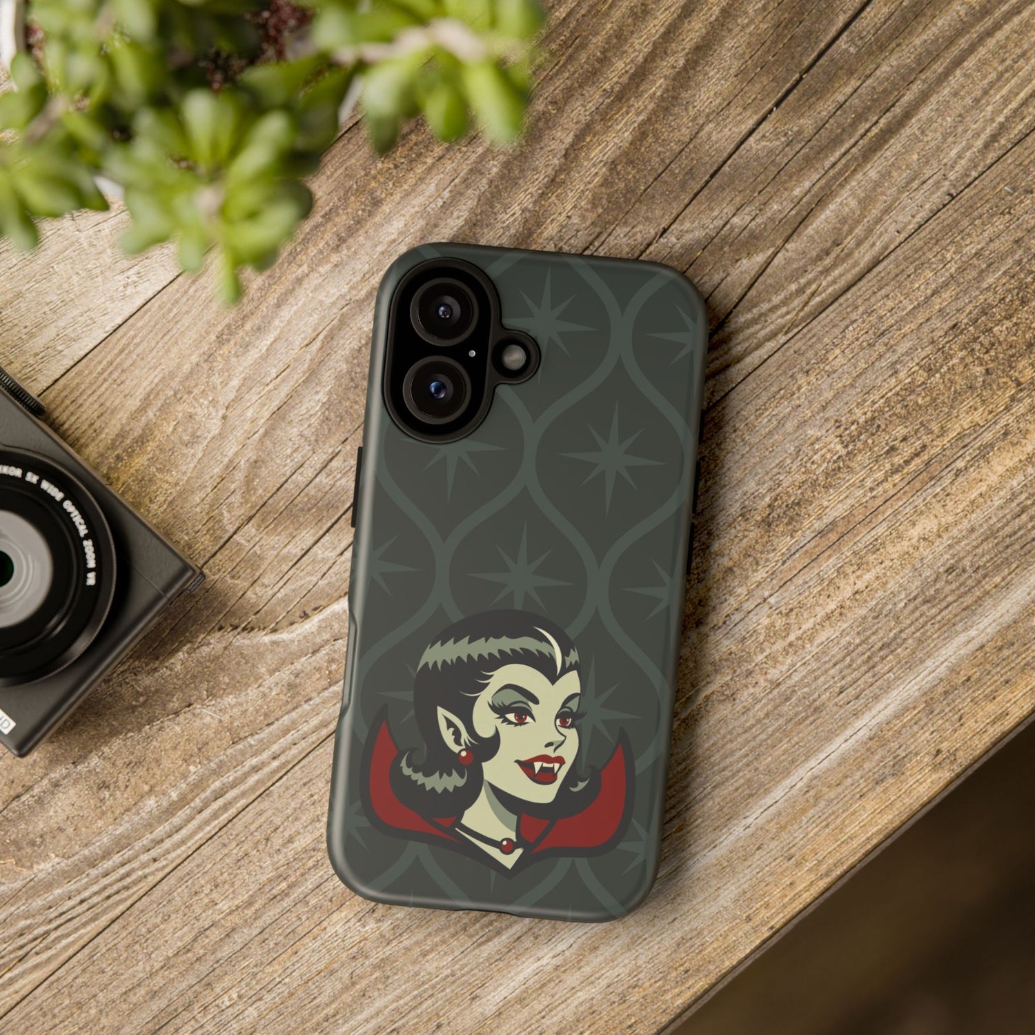 Vampire Dracula Girl Halloween Goth Horror Buff MCM Green Tough Phone Case