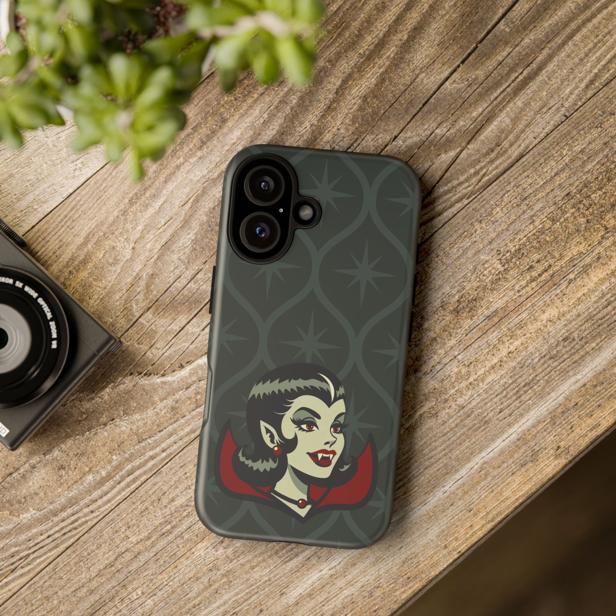 Vampire Dracula Girl Halloween Goth Horror Buff MCM Green Tough Phone Case
