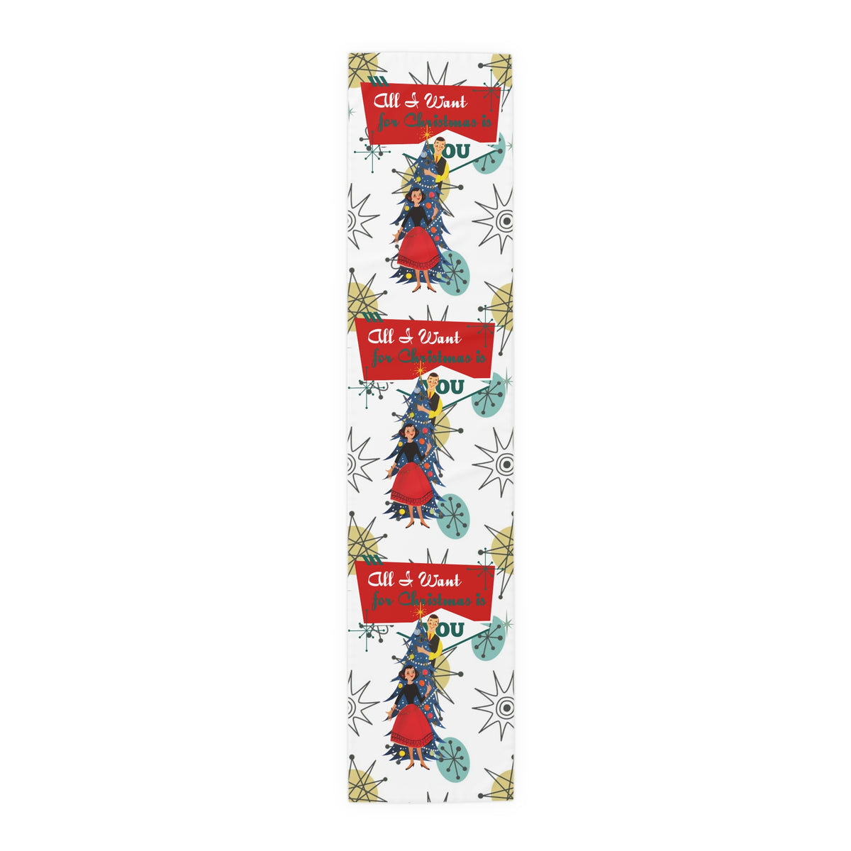 All I want For Christmas Is You, Kitschy MCM Christmas Festive Table Runner - Mid Century Modern Gal