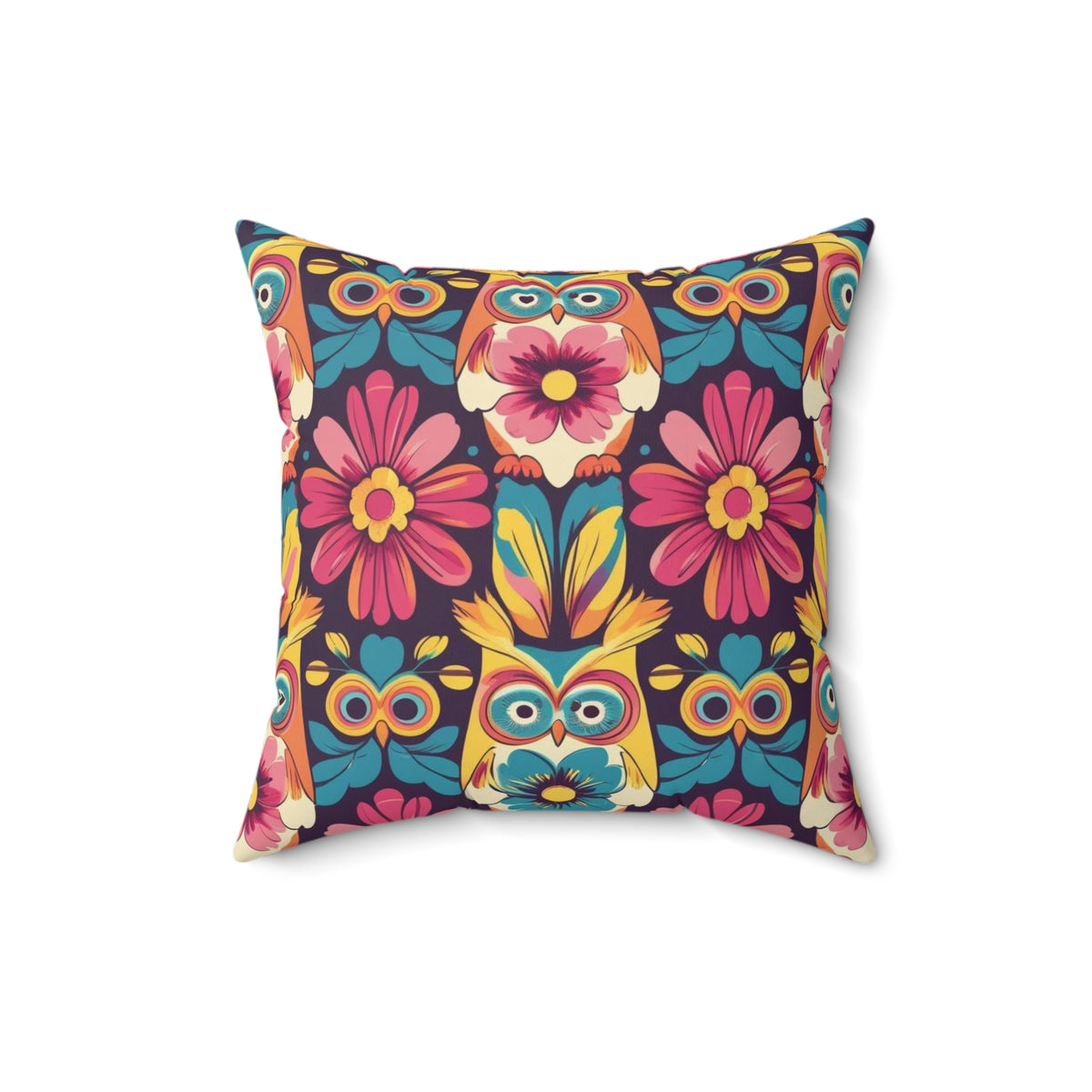 Retro Groovy Owl, Flower Power Kitschy Fall Pillow And Insert - Mid Century Modern Gal