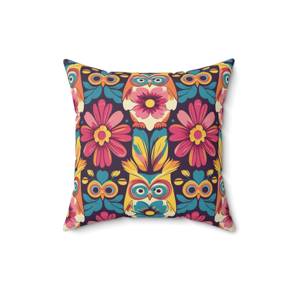 Retro Groovy Owl, Flower Power Kitschy Fall Pillow And Insert