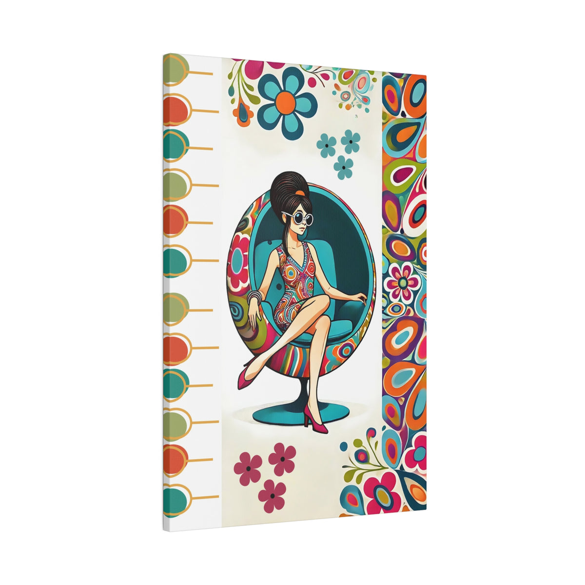 Hippie Chick Art, Retro Flower Power, Mod Gal Matte Canvas Mid Century Modern Wall Art - Mid Century Modern Gal