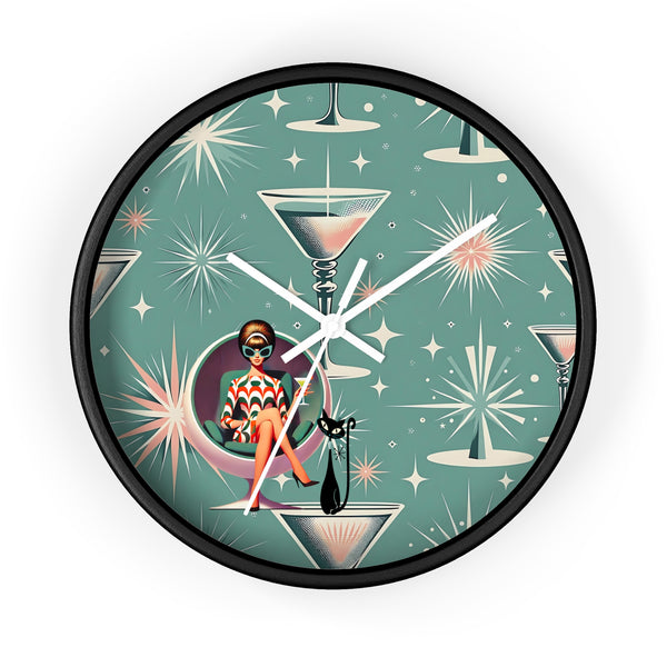 60s Mod Gal Retro Cocktail Wall Clock - Vintage Glam Home Decor
