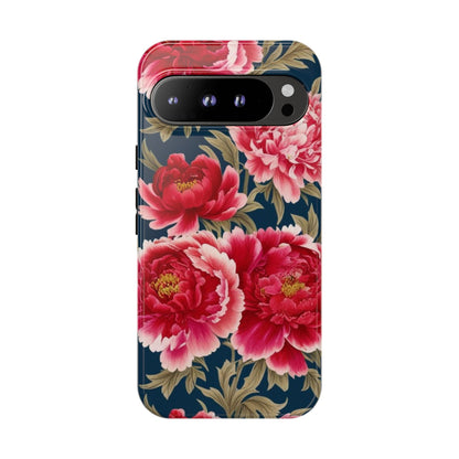 Chinoiserie Royal Blue Pink, Red Roses And Peony Floral Tough Phone Case