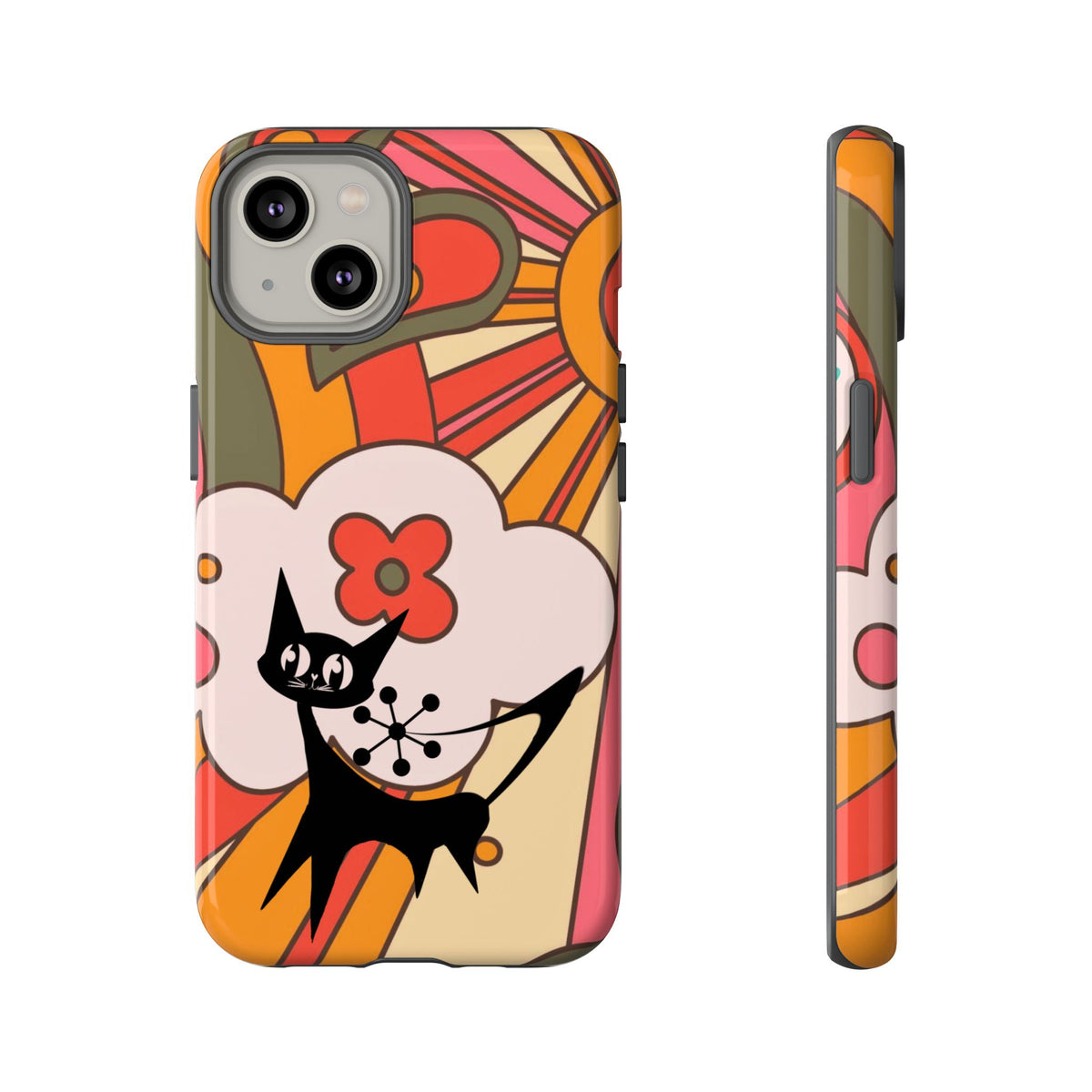Atomic Cat, Retro Sunburst, Groovy Mod Smart Phone Tough Phone Cases - Mid Century Modern Gal
