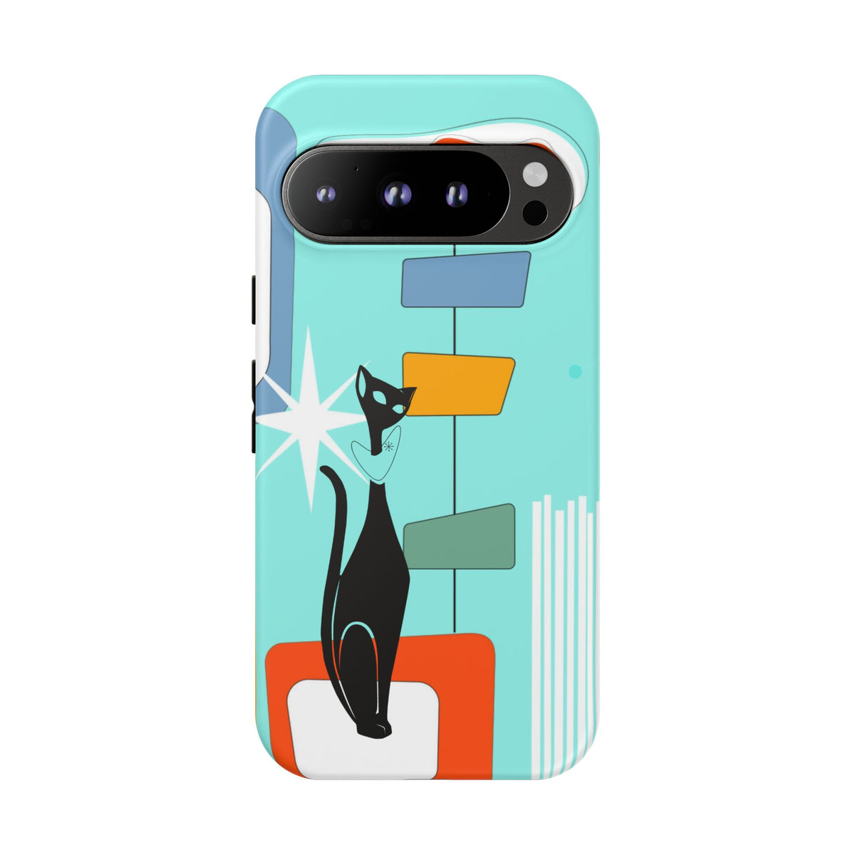 Atomic Cat, Mid Mod Aqua Blue, Geometric, Samsung, Google Pixel, Apple iPhone Tough Cases