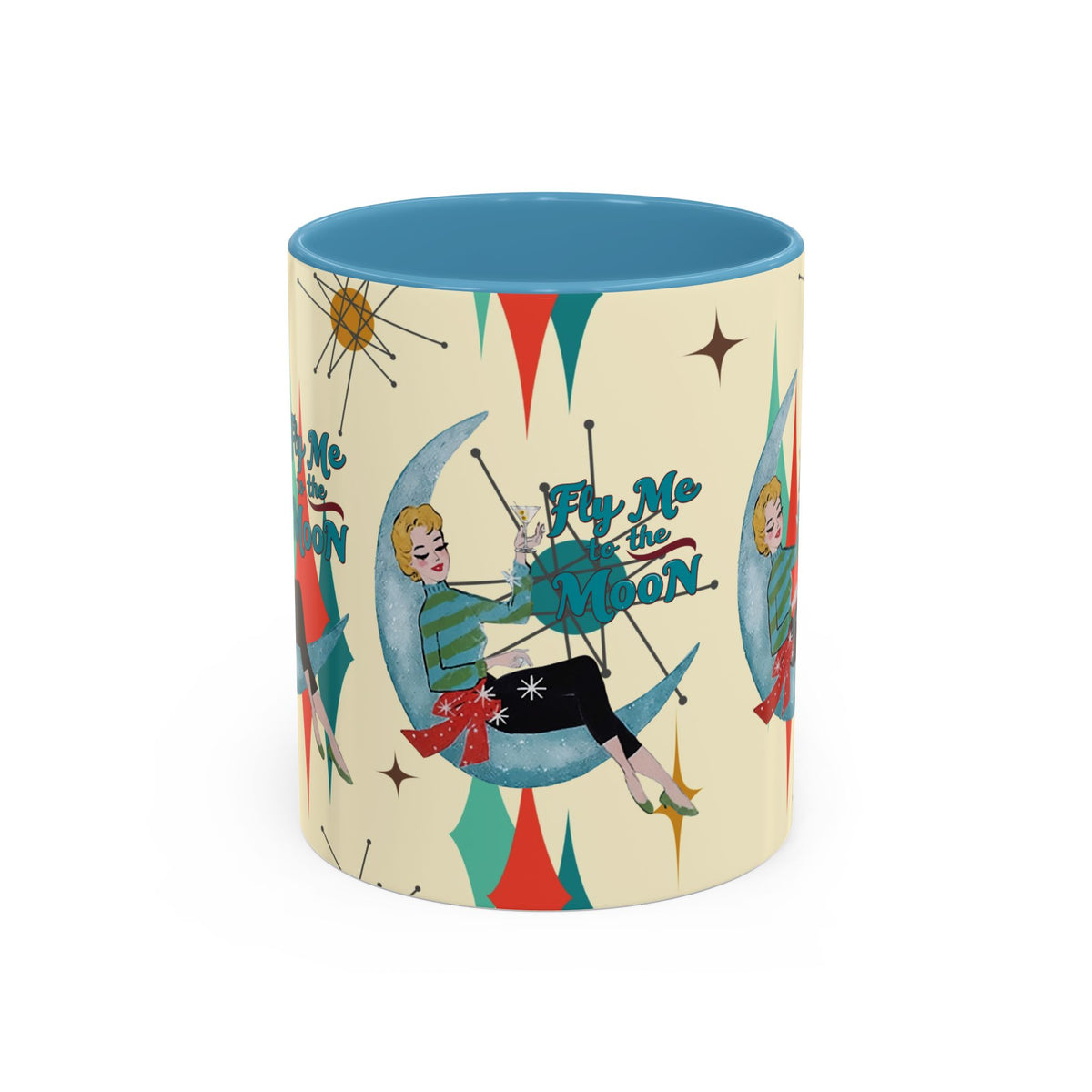 Mid Century Modern Retro Christmas Mug,  'Fly Me to the Moon' Accent Coffee Mug - Vintage Vibe for Coffee Lovers - Mid Century Modern Gal