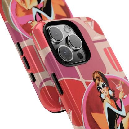 Mid Mod 60s Mod Gal, Kick Back Enjoy, Retro Chic Phone Case with Cocktail Design