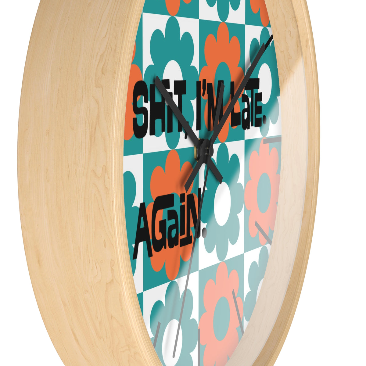Retro Flower Clock, Funny I'm Late, Flower Power 70s Style Round Wall Clock - Mid Century Modern Gal