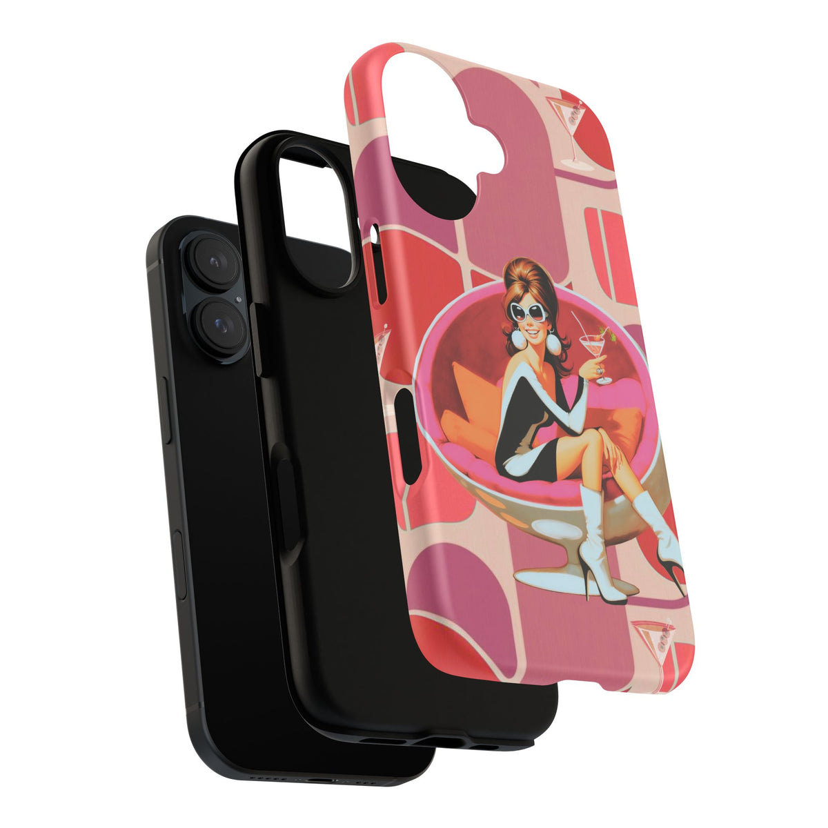 Mid Mod 60s Mod Gal, Kick Back Enjoy, Retro Chic Phone Case with Cocktail Design