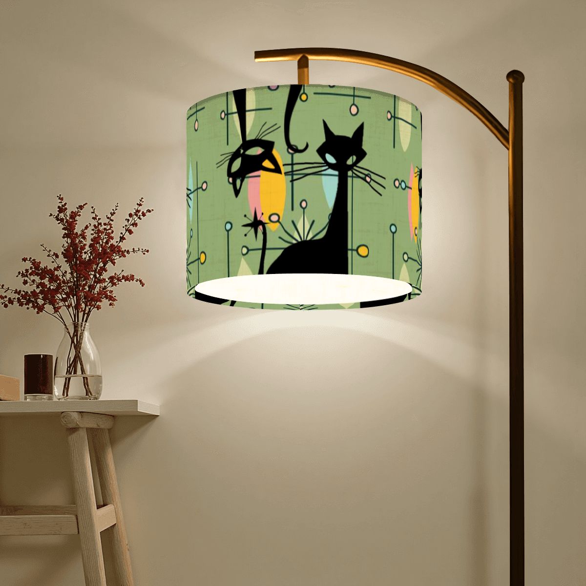 Atomic Starburst Atomic Cat Green Yellow Sputnik Designed MCM Arc Floor Lamp - Mid Century Modern Gal