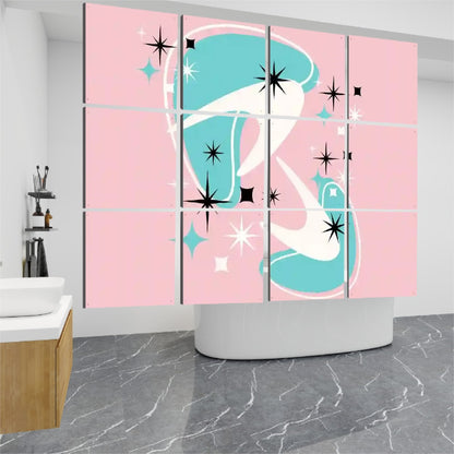 Mid Century Modern Atomic Pink, Aqua Boomerang Starburst Retro Hanging Room Divider 12 pcs - Mid Century Modern Gal