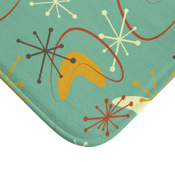 Mid Century Modern Green, Rust, Atomic Boomerang Bath Mat